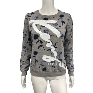 KENZO Gray Cotton Floral Printed Logo Crewneck Pullover Sweatshirt XS